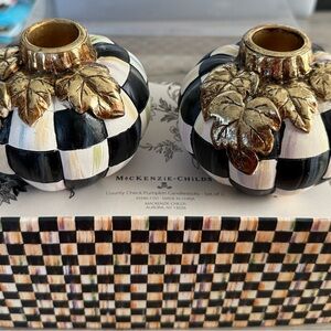 MacKenzie-Childs Courtly Check Pumpkin Candle Stick Holders